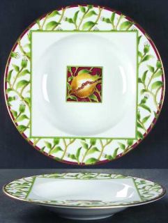 Richard Ginori Melograno Green Rim Soup Bowl, Fine China Dinnerware   Yellow Fru