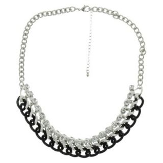 Woven Curb Link Chain Bib Necklace   Silver/Black/White