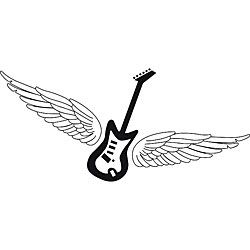 Guitar With Wings Vinyl Wall Art (MediumSubject OtherMatte Black vinylImage dimensions 18 inches high x 40 inches wideThese beautiful vinyl letters have the look of perfectly painted words right on your wall. There isnt a background included; just the 