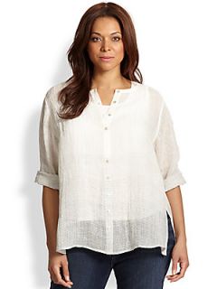 Eileen Fisher, Sizes 14 24 Linen Henley Shirt   Silver White
