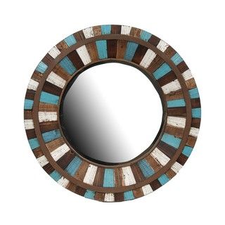 Privilege Round Multicolor Reclaimed Wood Wall Mirror