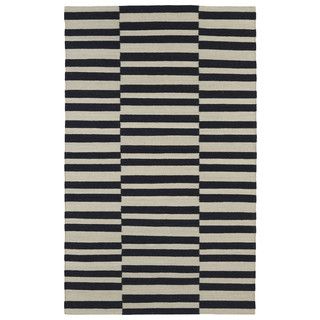 Flatweave Tribeca Black Stripes Wool Rug (9 X 12)