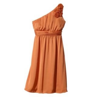TEVOLIO Womens One Shoulder Rosette Silky Chiffon Dress   Florida Mango   8