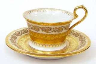 Ceralene Imperiale Flat Cup & Saucer Set, Fine China Dinnerware   Gold Encrusted