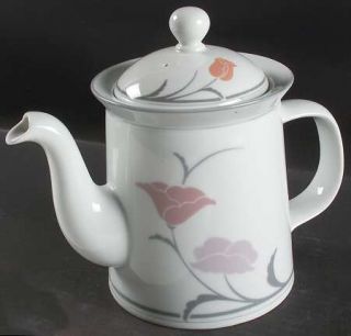 Dansk Belles Fleurs Gray Coffee Pot & Lid, Fine China Dinnerware   Tivoli,Peach/