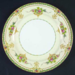 Meito Buckingham Dinner Plate, Fine China Dinnerware   Green & Tan Edge,Floral,C