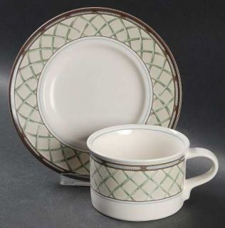 Mikasa Garden Trellis Flat Cup & Saucer Set, Fine China Dinnerware   Intaglio,Gr
