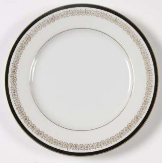 Sone Kent Salad Plate, Fine China Dinnerware   Black Band &   Gold Design, Gold