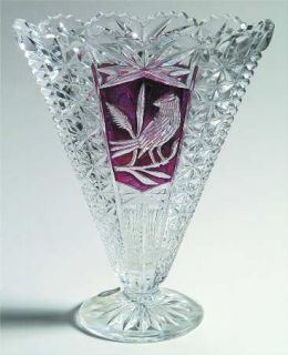 Hofbauer Byrdes Collection Ruby (The) Fan Vase   Pressed, Cut Bird, Ruby Accent