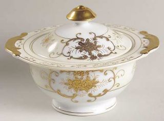 Kongo Kon1 Sugar Bowl & Lid, Fine China Dinnerware   Gold Design, Cream & White