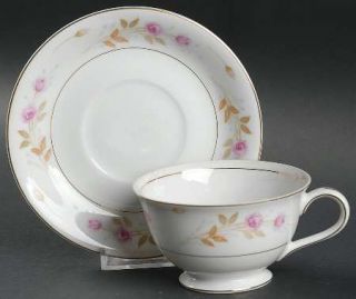 Gold China Betty Footed Cup & Saucer Set, Fine China Dinnerware   Pink Roses, Bl