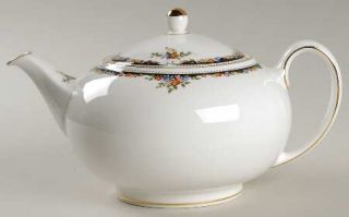 Wedgwood Osborne Teapot & Lid, Fine China Dinnerware   Black Border & Dots, Flow