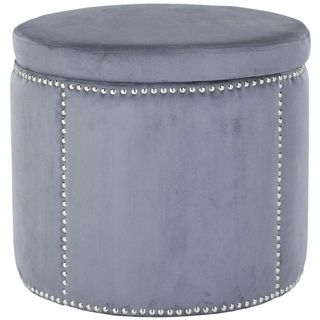 Safavieh Florentine Navy Nailhead Round Storage (GreyMaterials Plywood and Polyester FabricDimensions 18.9 inches high x 22 inches wide x 22 inches deep )