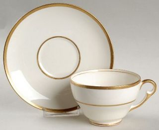 Pope Gosser Pembroke Footed Cup & Saucer Set, Fine China Dinnerware   Coin Gold,