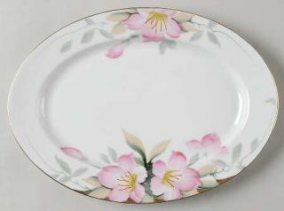 Noritake Azalea 10 Oval Serving Platter, Fine China Dinnerware   Pink,Patent#19