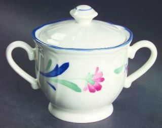 Epoch Promenade Sugar Bowl & Lid, Fine China Dinnerware   Pink Floral Border, Sc