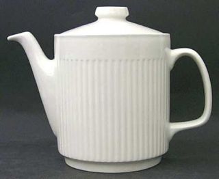 Johnson Brothers Athena Teapot & Lid, Fine China Dinnerware   White,  Ribbed Rim