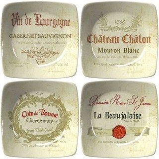 Wine Labels Collection Porcelain Appetizer Plates (set Of 4)
