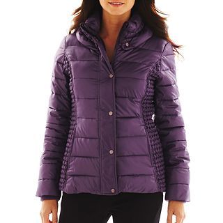 Ruched Puffer Jacket, Purple, Womens