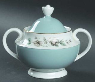 Royal Doulton Rose Elegans Sugar Bowl & Lid, Fine China Dinnerware   Blue Rim,Pi