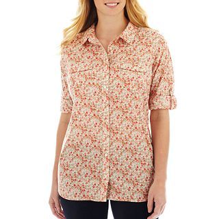 St. Johns Bay St. John s Bay Roll Sleeve Campshirt   Plus, Coral Floral a,