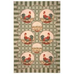 Hand hooked Rooster Green Wool Rug (53 X 83)