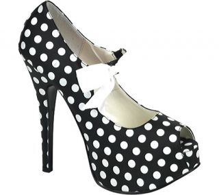 Womens Bordello Teeze 25   Black Satin PU/White Polka Dots Ornamented Shoes