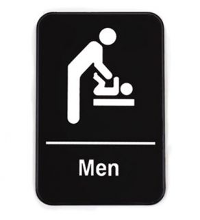 Tablecraft 6 x 9 in Sign, Men Restroom w/ Baby Changing, White On Black