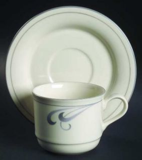 Lenox China Grey Brushstrokes (For The Grey) Flat Cup & Saucer Set, Fine China D