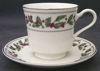 The Cellar Ivory Holly (Japan) Footed Cup & Saucer Set, Fine China Dinnerware  