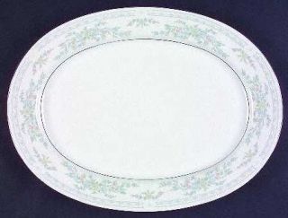 Excel Somerset 14 Oval Serving Platter, Fine China Dinnerware   Blue Flower Ban