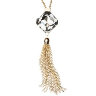 Capsule by C ra Necklace with Clear Stone Center and Tassel   Gold