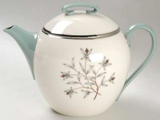 Lenox China Kingsley Teapot & Lid, Fine China Dinnerware   Center Floral,Teal Ba