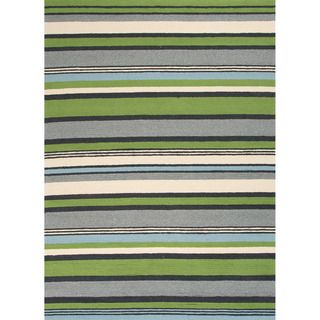 Hand hooked Indoor/ Outdoor Stripe Pattern Green Rug (2 X 3)