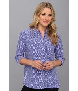 Jones New York Roll Sleeve Safari Style Shirt Womens Long Sleeve Button Up (Blue)