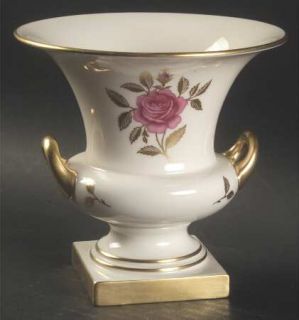 Lenox China Rhodora Vase 5, Fine China Dinnerware   Gold Leaves,Pink Rose Cente
