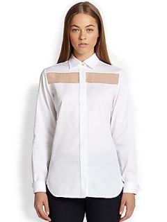 Valentino Sheer Panel Detail Shirt   White