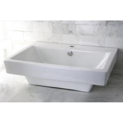 Vitreous China White Single Hole Square Topmount Bathroom Sink (White )