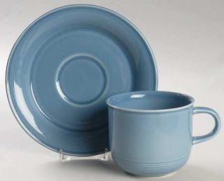 Nancy Calhoun Solid Color Light Blue Flat Cup & Saucer Set, Fine China Dinnerwar