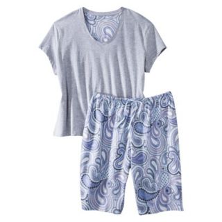 Womens Plus Size Top/Short Pajama Set   Grey/Blue Paisley 1 Plus