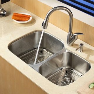 Kraus KBU24KPF2120SD20 32 inch Undermount Double Bowl Stainless Steel Kitchen Sink with Kitchen Faucet and Soap Dispenser