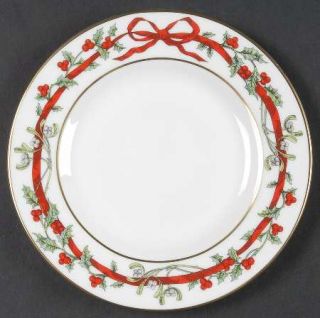 Royal Worcester Holly Ribbons Bread & Butter Plate, Fine China Dinnerware   Red