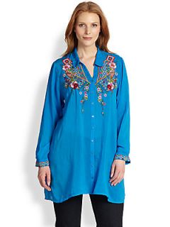 Johnny Was, Sizes 14 24 Myra Button Down Blouse   Cobalt