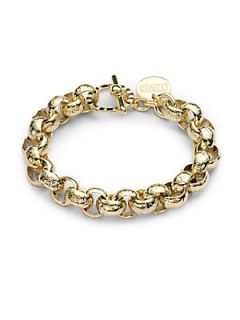 Textured Circle Chain Bracelet   Gold