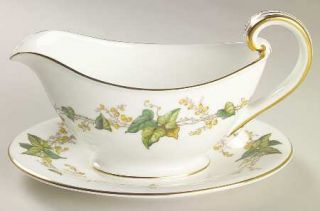 Minton Lothian (Wreath Backstamp) Gravy Boat with Attached Underplate, Fine Chin