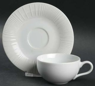 Dansk Linea White (Ribbed) Flat Cup & Saucer Set, Fine China Dinnerware   All Wh