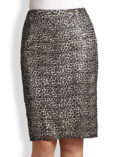 Kay Unger Sequined Lace Skirt   Smoke