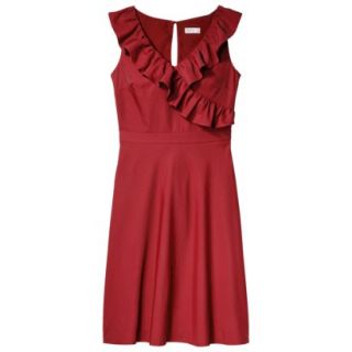 TEVOLIO Womens Plus Size Taffeta V Neck Ruffle Dress   Stoplight Red   22W