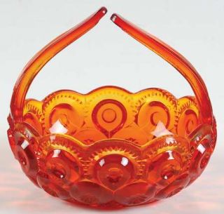 Smith Glass  Moon & Stars Amberina 4 Inch Flat Split Handled Basket   Orange To