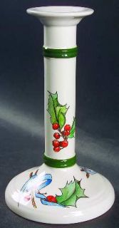 Gien Le Houx Tall Candlestick, Fine China Dinnerware   Holly & Berries, Blue Rib